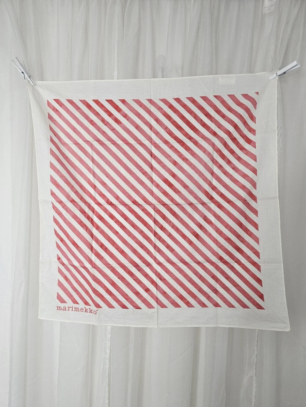 Marimekko Red and White Diagonal Stripe Cotton Square Scarf